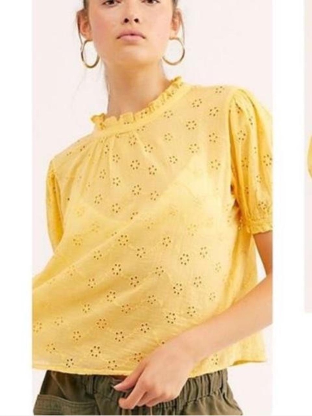 Free People Letters to Juliet Yellow Poplin Lace Blouse